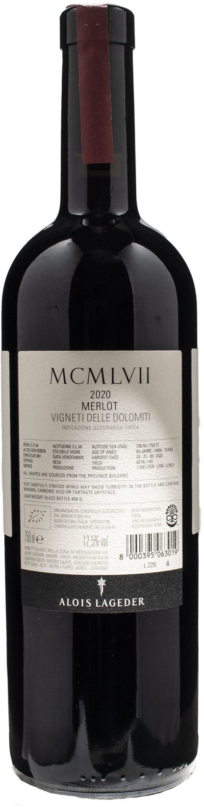 Alois Lageder MCMLVII Merlot Vecchie Viti 2020 - immagine 2