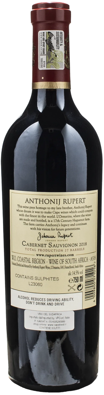 Anthonij Rupert Cabernet Sauvignon 2018 - immagine 2