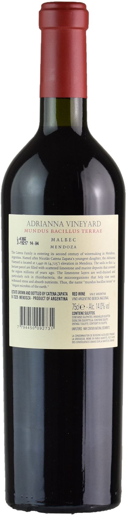 Catena Zapata Adrianna Vineyard Mundus Bacillus Terrae Malbec 2016 - immagine 2