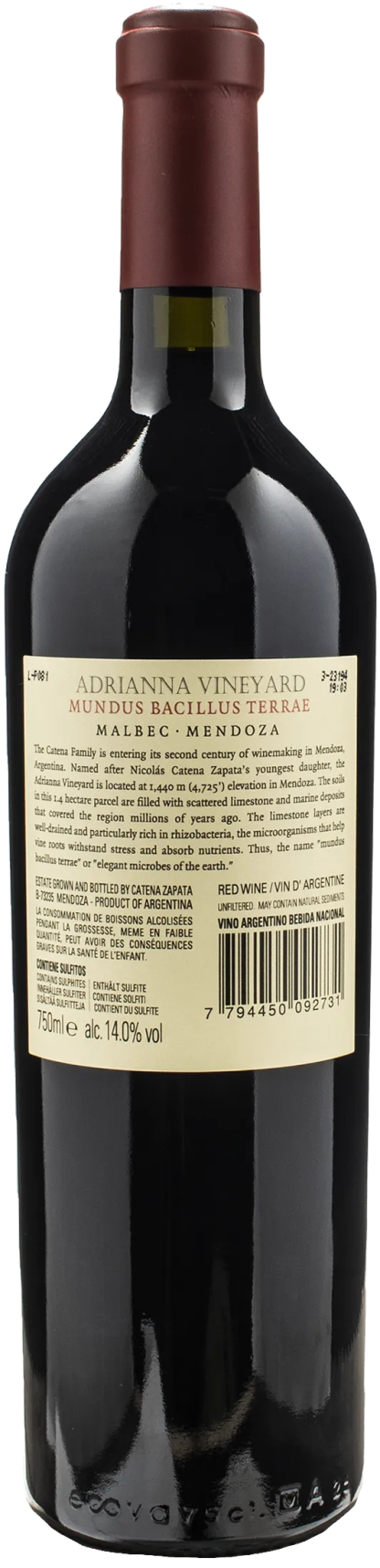 Catena Zapata Adrianna Vineyard Mundus Bacillus Terrae Malbec 2020 - immagine 2