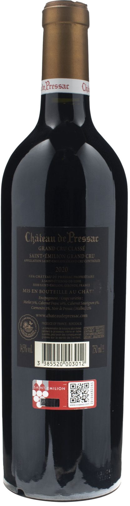 Chateau de Pressac Saint Emilion Grand Cru Classé 2020 - immagine 2