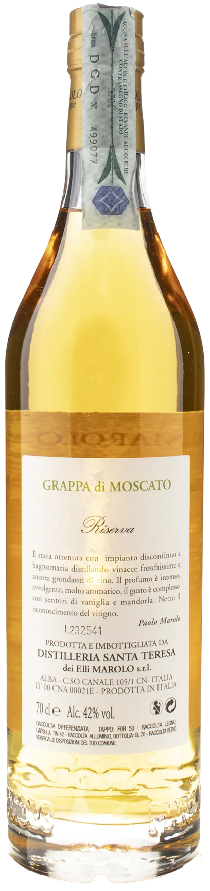 Distilleria Marolo Grappa di Moscato Apres 5 Y.O. Riserva 2017 - immagine 2