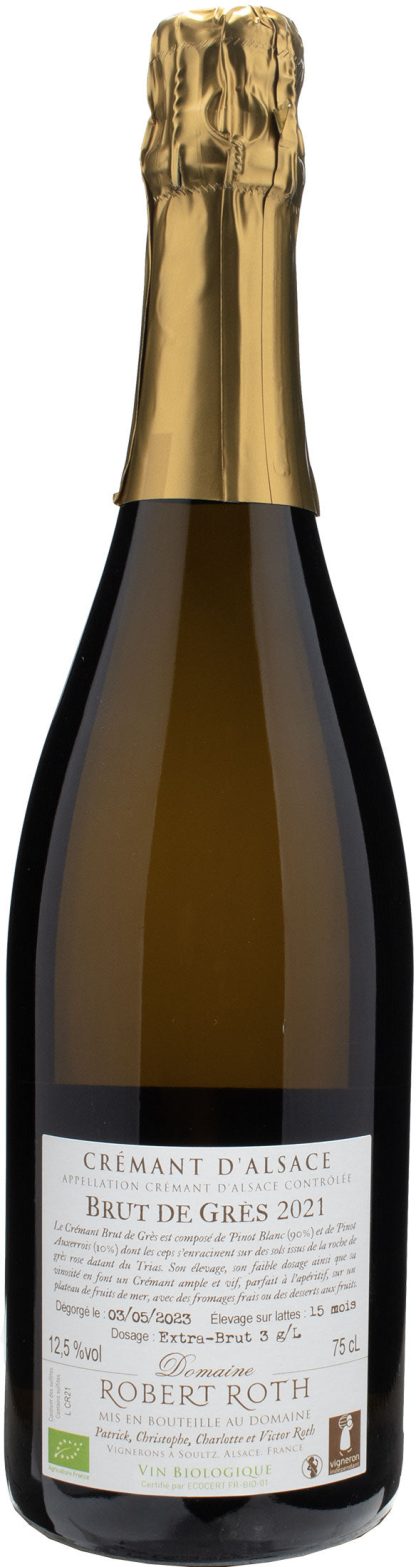 Domaine Robert Roth Cremant d'Alsace Blanc de Blancs Brut de Gres Extra Brut Bio 2021 - immagine 2