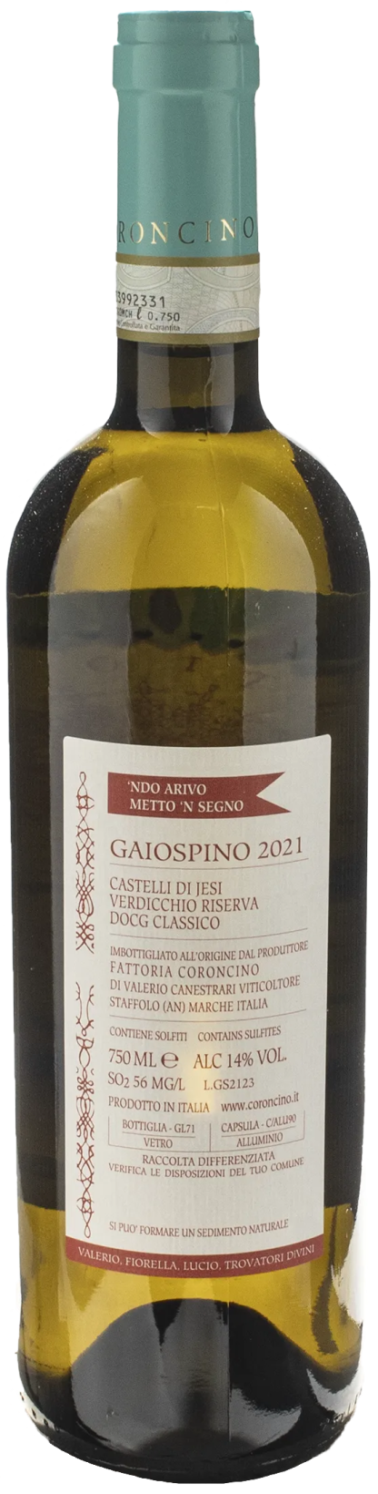 Fattoria Coroncino Verdicchio dei Castelli di Jesi Gaiospino 2021 - immagine 2