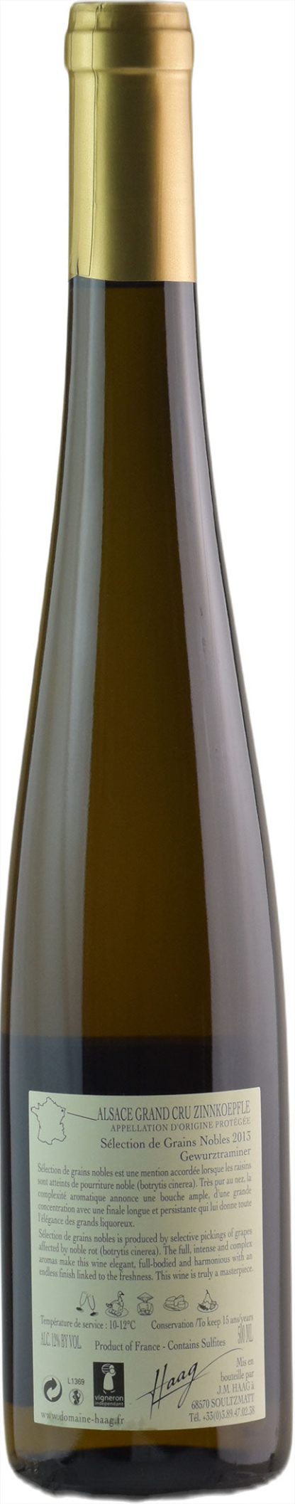 Jean-Marie Haag Alsace Grand Cru Gewurztraminer Zinnkoepfle Selection de Grains Nobles 0.5L 2013 - immagine 2