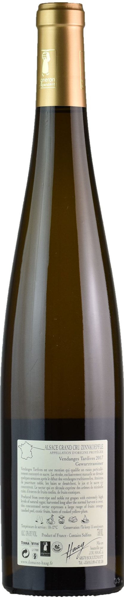 Jean-Marie Haag Alsace Grand Cru Gewurztraminer Zinnkoepflé Vendanges Tardives 2017 - immagine 2