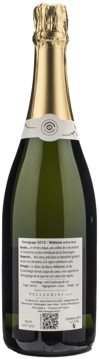 Jean Velut Champagne Blanc de Blancs Exta Brut Témoignage Millesime 2012 - immagine 2