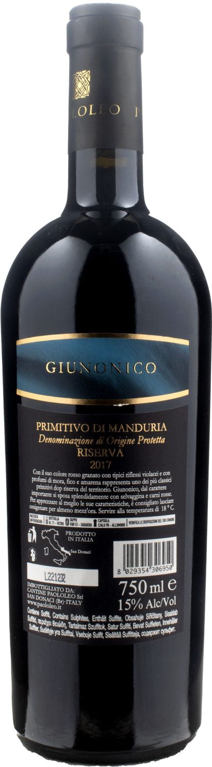 Paolo Leo Primitivo di Manduria Giunonico Riserva 2017 - immagine 2