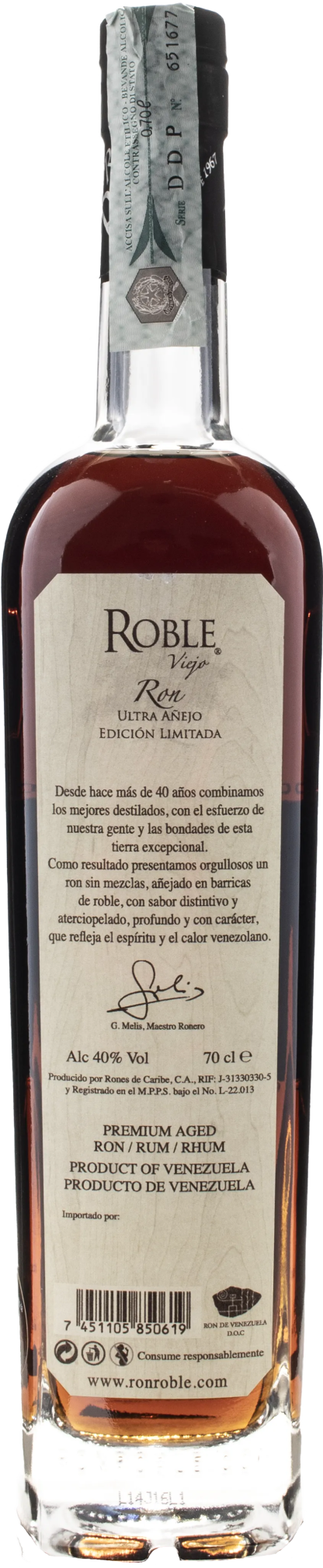 Roble Viejo Ron Ultra Anejo 12 Anos Single Vintage Rum - immagine 2